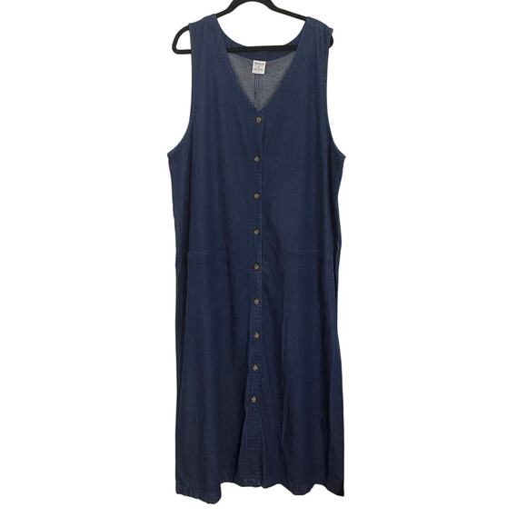 Classic Denim Sleeveless Midi Dress 100% Cotton Cottagecore Pockets 3X - Picture 1 of 6